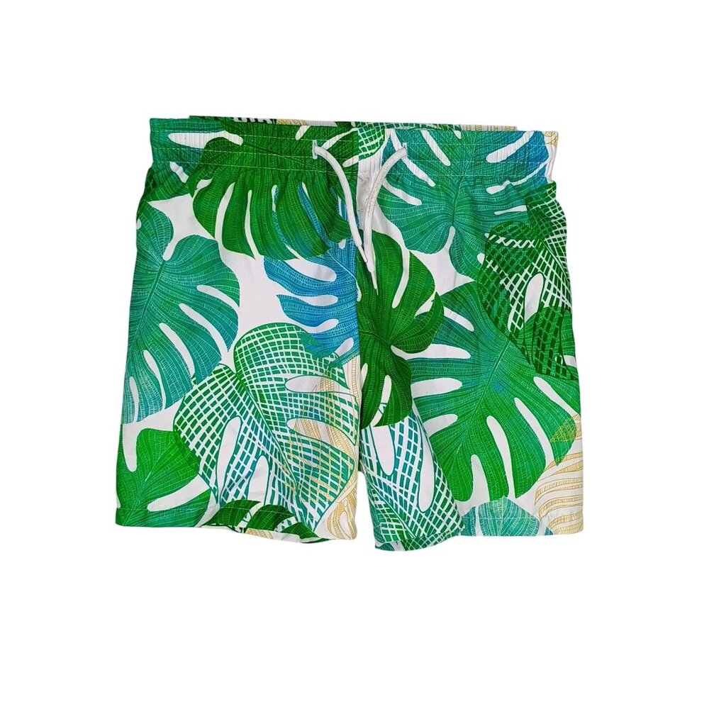Shein Boy's 4Y Tropical Leaf Print Swim Trunks With Drawstring Elastic Waist
